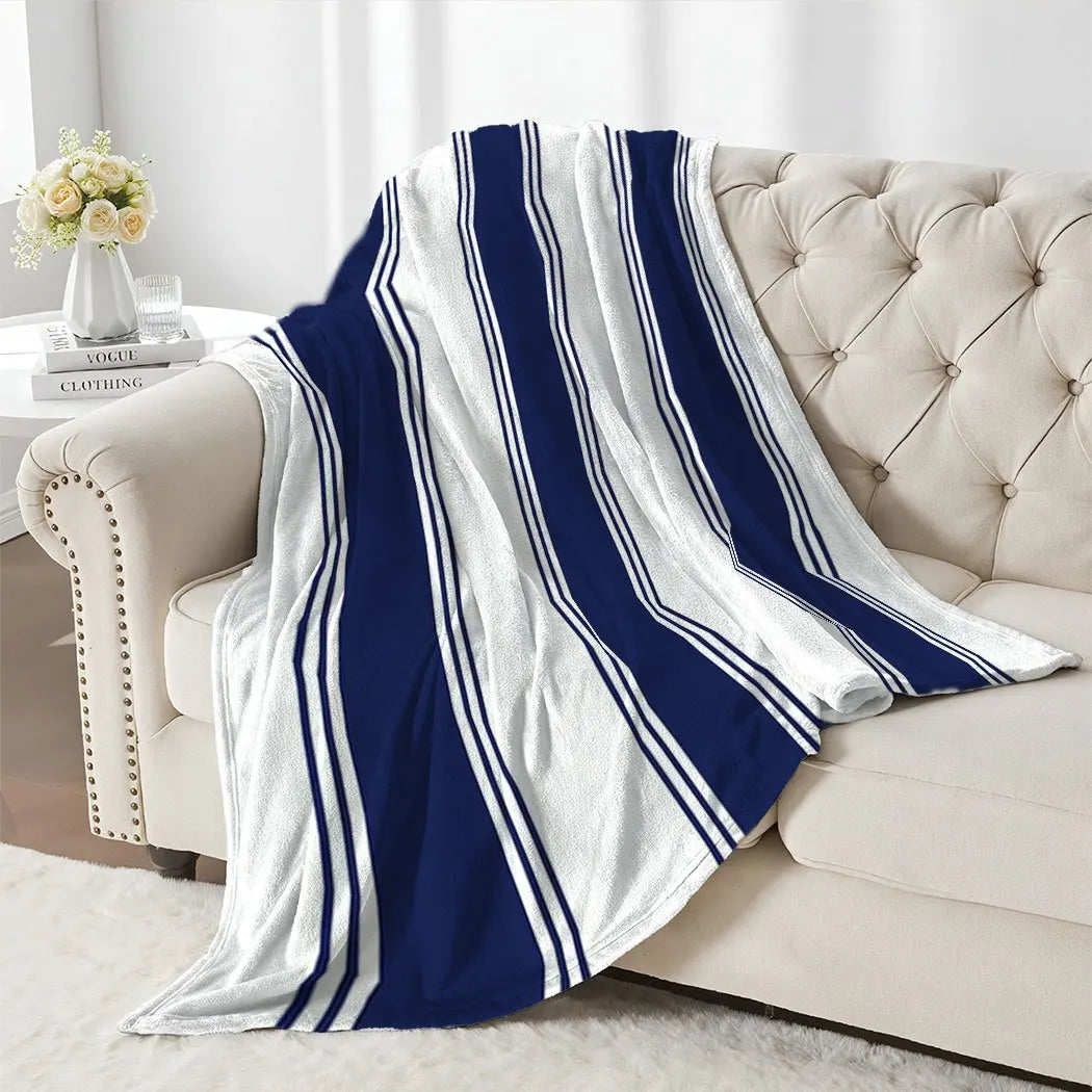 1pc Nautical Stripe Throw Blanket – Minimalist Blue and White Design, Elegant Home Decor for Sofa or Bed