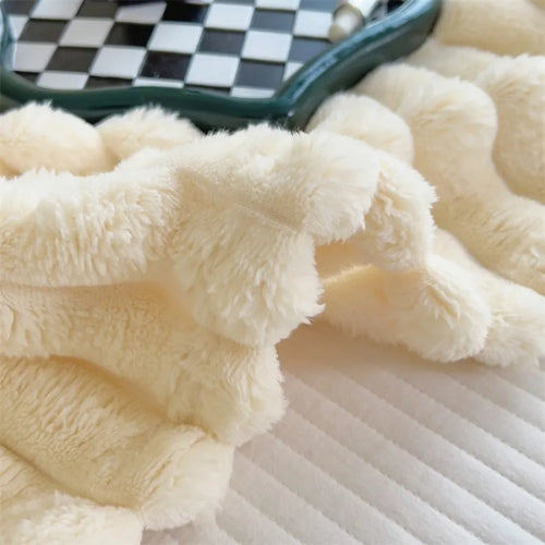 2025 New Rabbit Plush Blanket Draw Stripe Thickened Flannel Blanket Shawl Coral Fleece Sofa Blanket, without Pillowcase