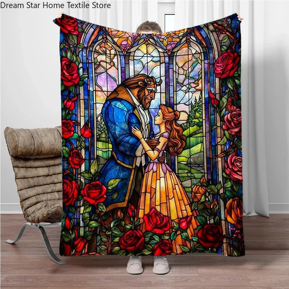 Beauty and the Beast Soft Flannel Blankets Keep Warm Throw Blanket Comfortable Blanket for Picnic Beds Sofa Home Bedroom Gifts