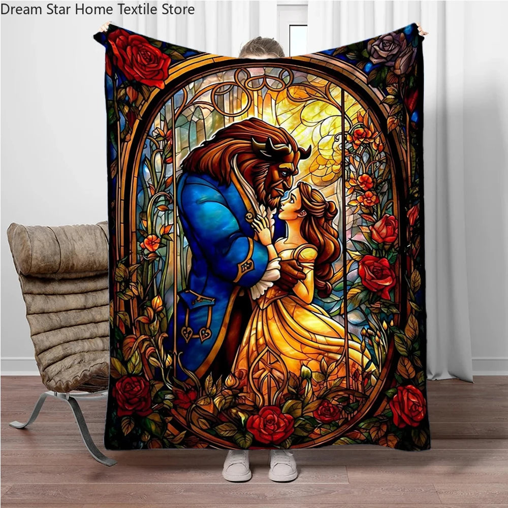 Beauty and the Beast Soft Flannel Blankets Keep Warm Throw Blanket Comfortable Blanket for Picnic Beds Sofa Home Bedroom Gifts