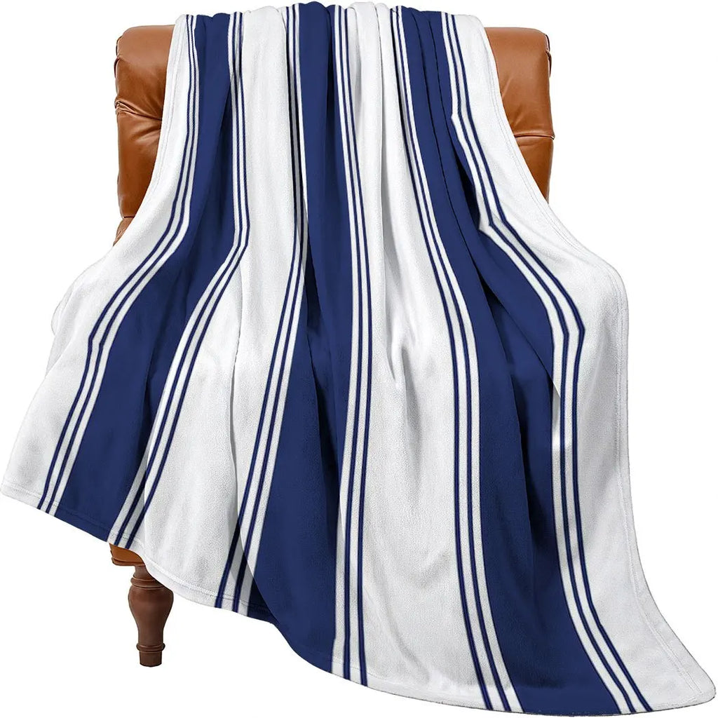 1pc Nautical Stripe Throw Blanket – Minimalist Blue and White Design, Elegant Home Decor for Sofa or Bed