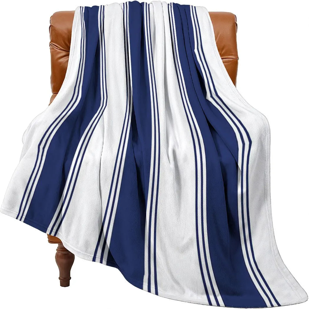 1pc Nautical Stripe Throw Blanket – Minimalist Blue and White Design, Elegant Home Decor for Sofa or Bed